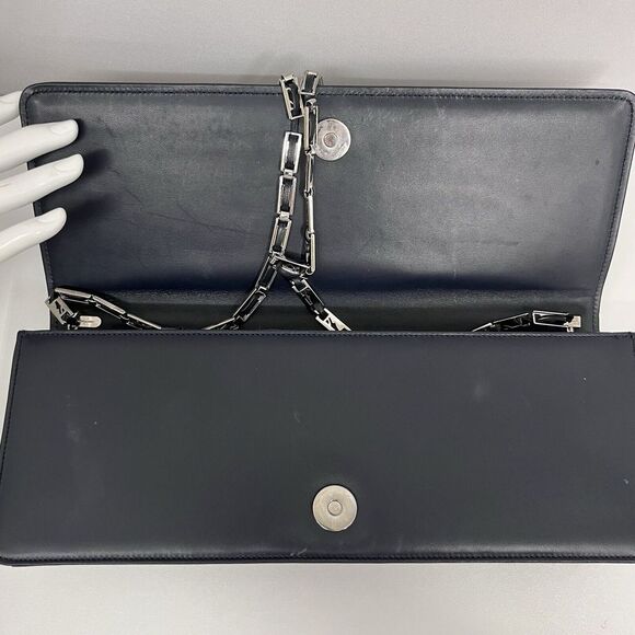 Vintage Salvatore Ferragamo Leather‎ Shoulder Bag or Clutch Navy Blue Rectangle - Picture 10 of 15